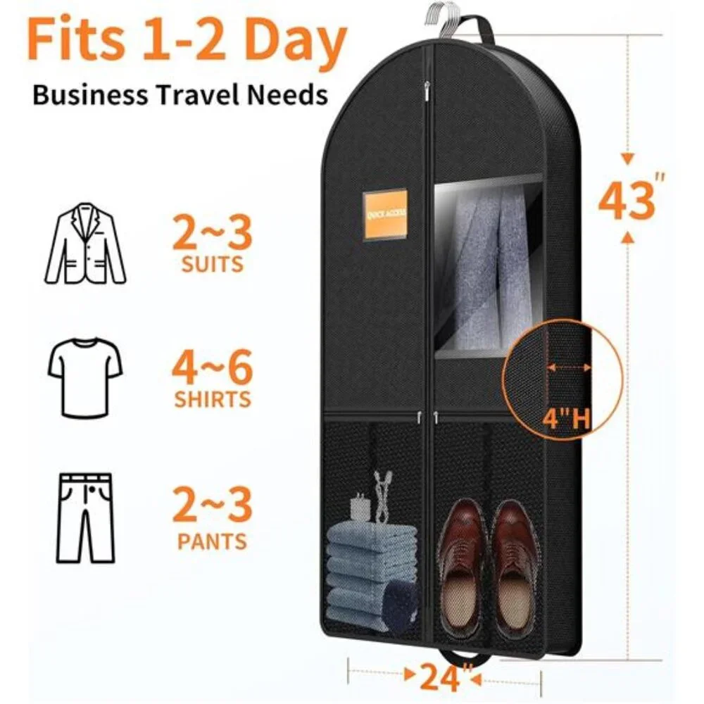 Suit Garment Clothes Travel Bag: 43 inch Lightweight Foldable Black Short